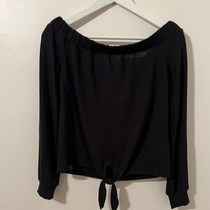 NWT AEROPOSTALE Off the Shoulder Tie front Black Loaf Sleeve Top